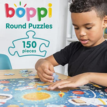 Boppi puzzles for 5+ year olds / 150 Piece Round Circle Space Jigsaw Puzzles for Kids Aged 5-8 Made with 100% Recycled Card – Space