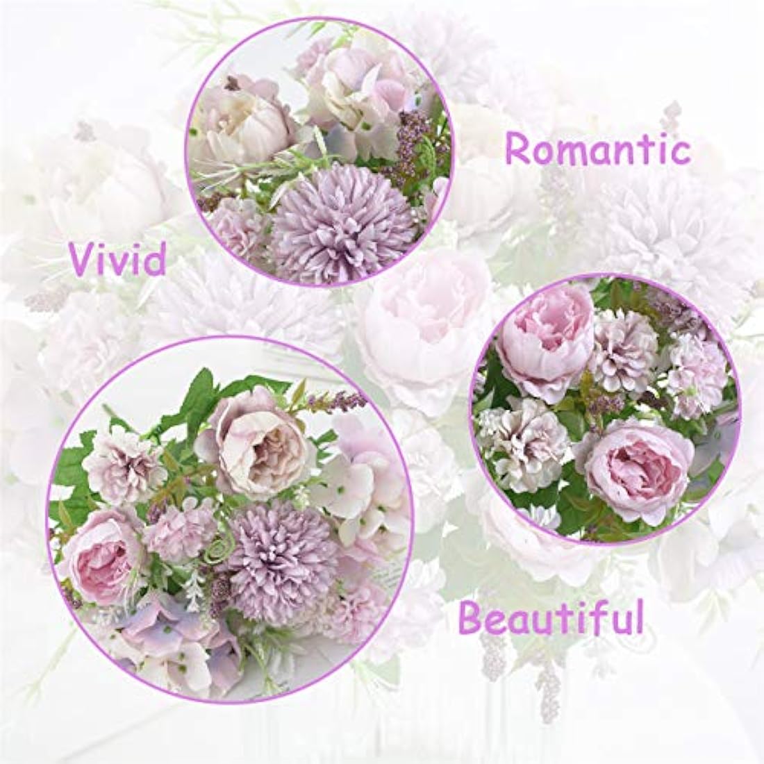 Artificial Flowers, 2 Pcs Fake Peony Silk Light Purple Hydrangea Bouquet Decor Plastic Carnations Daisy Realistic Flower Arrangements Wedding Decoration Table Centerpieces,for Home Office Party Decor