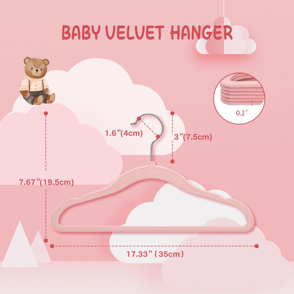 Stormix 11'' Baby Velvet Hangers Non-Slip 32 Pack Pink for Baby Nursery