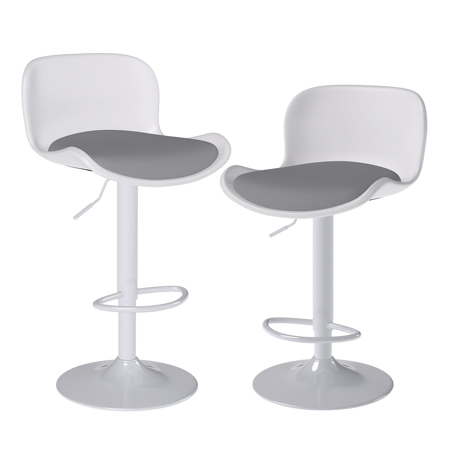 Flysky Set of 2 360° Swivel Bar Stools, Height Adjustable, White/Grey