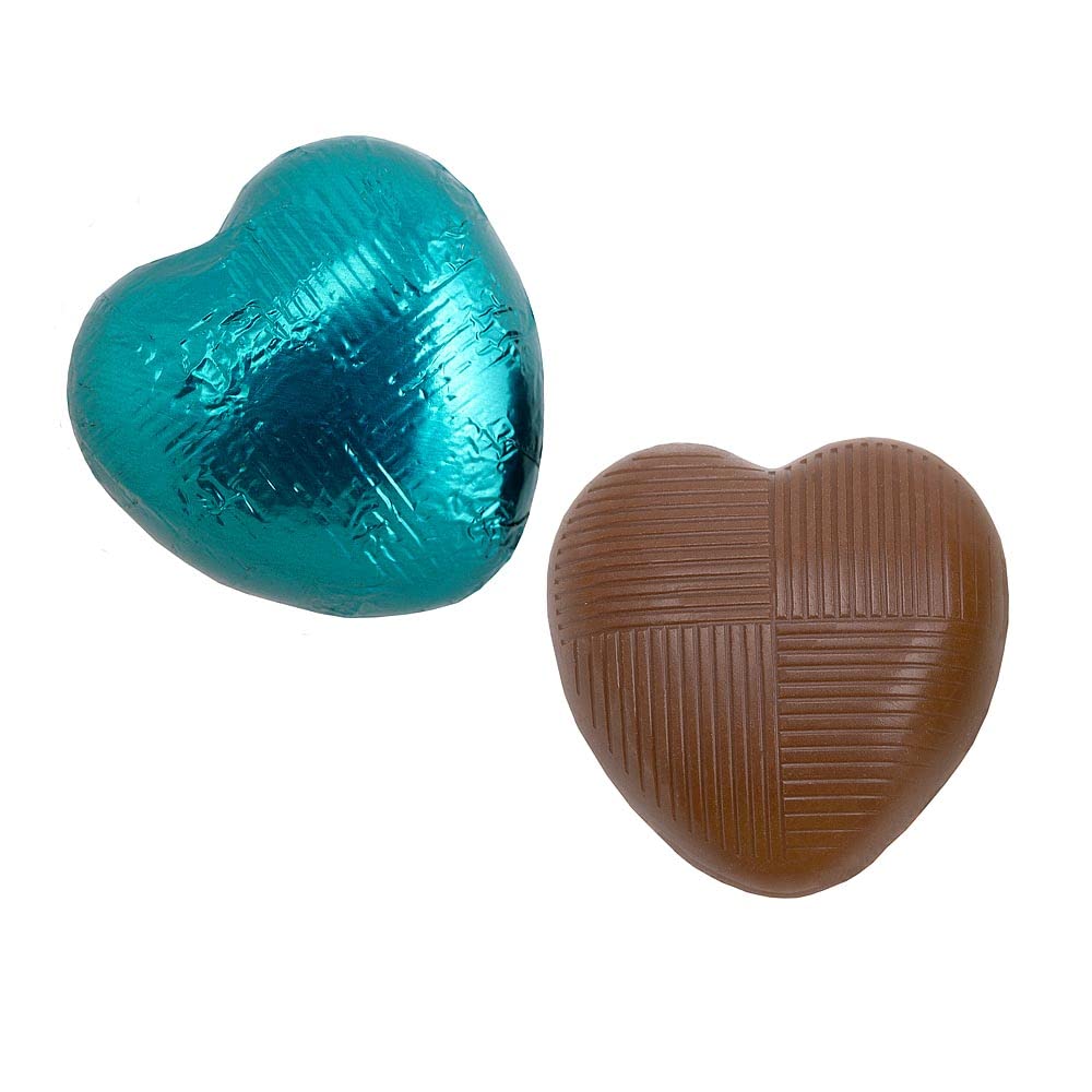 Italian Options Milk Chocolate Hearts, 1 KG approx 166 Pieces, Teal Foil