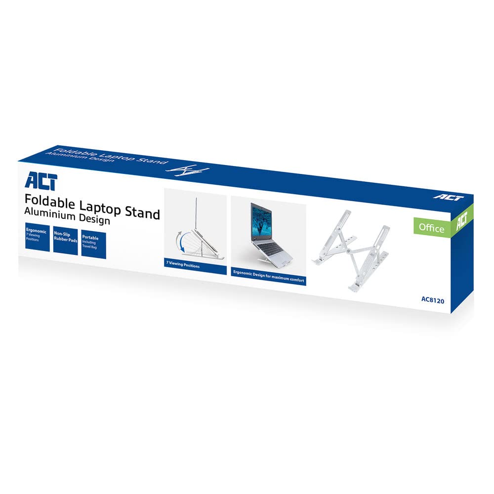 ACT Aluminium Foldable Laptop Stand for Desk (V-Shape), Ergonomic Laptop Riser up to 15.6”, Adjustable Height 6 Positions
