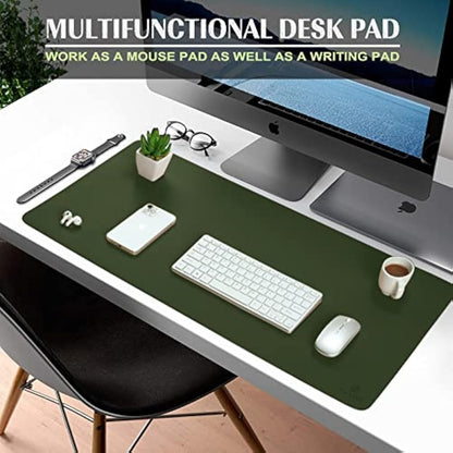 K KNODEL Large Office Leather Desk Mat, Mouse and Keyboard Pad, Computer and Laptop Mat, Desktop Protector and Cover, Writing Pad and Blotter (80x40cm, Dark Green)