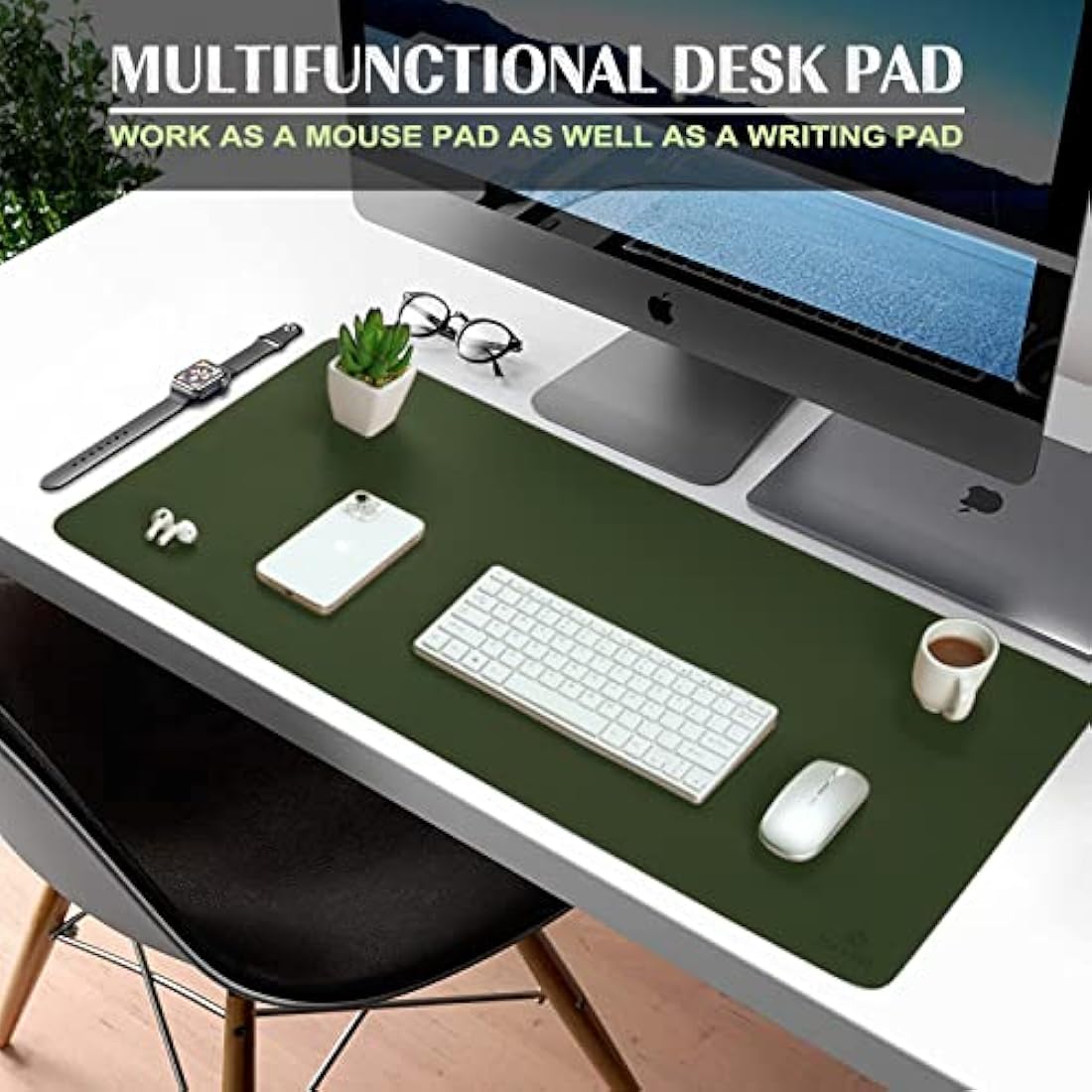 K KNODEL Large Office Leather Desk Mat, Mouse and Keyboard Pad, Computer and Laptop Mat, Desktop Protector and Cover, Writing Pad and Blotter (90x43cm, Dark Green)