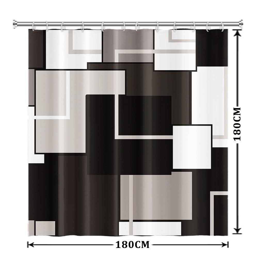 Xiaoterna Geometric Shower Curtain Abstract Black White Grey Bathroom Curtain Modern Simplicity Geometry Patchwork Waterproof Washable Shower Curtain