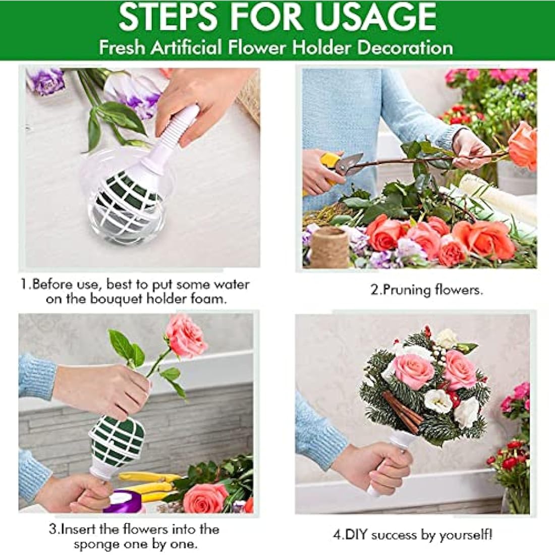 Retoteng 6 Pack Bouquet Holder, DIY Wedding Foam Bouquet Handle Bridal Floral Fresh Artificial Flower Holder Decoration