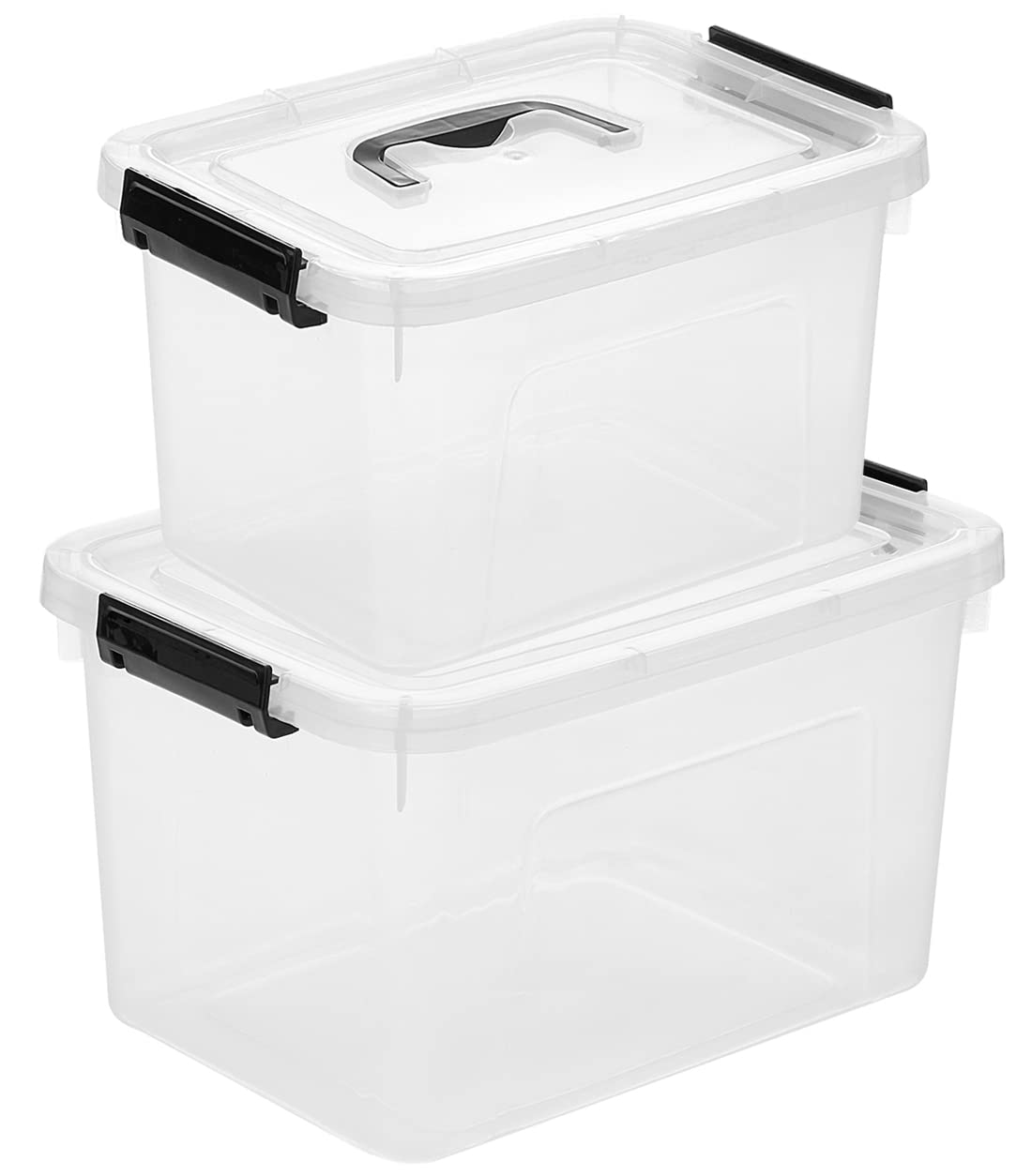 JUJIAJIA Clear Storage Latch Box/Bin, 2-Pack Plastic Organizing Container with Handle and Lids 7 QT/16QT
