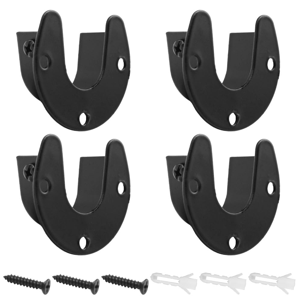 Ruidee 4PCS Flange Socket Stainless Steel U-shaped Rod Support Set for Closet, Wardrobe, Bathroom, Kitchen, etc (FL/Black/32MM)
