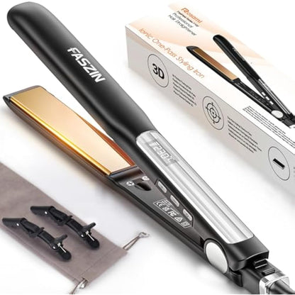 Faszin Hair Straighteners, Ionic Titanium Plate for Smooth Shiny Results, 20S Fast Heat Up Flat Iron, Clear LCD Display (Black)