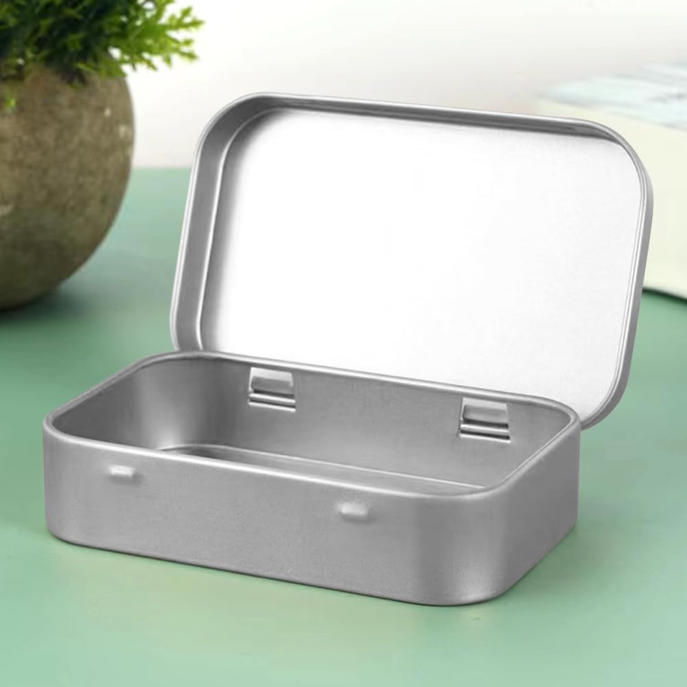 Metal Rectangular Hinged Tin Container with Lids, Mini Portable Storage Box, Small Metal Box for Candies Jewelry DIY Home Organizer (Silver,3 Pcs)