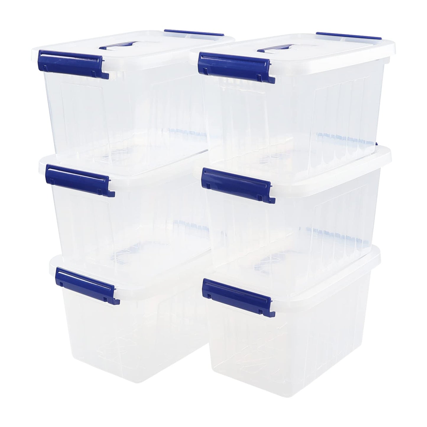 Minekkyes 6 Pack Clear Plastic Stackable Storage Boxes, Organizing Container with Handle and Secure Latching Buckles (6 Litre)