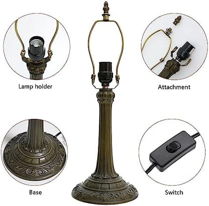 Blivuself Tiffany Lamp Green Liaison Style Stained Glass Table Lamp W12H18 Inch Antique Table Lamp Metal Base Desk Reading Light for Living Room Bedroom Bar Art Craft
