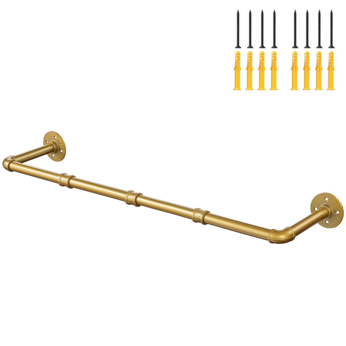 Ihomepark Industrial Pipe Gold Clothing Rack, 94 cm Wall Mounted Gold Iron Garment Clothes Bar, Heavy Duty Metal Hanging Rod for Retail Display