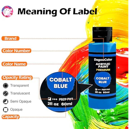 DagouColor 61 PCS Acrylic Paints Set - 48 Colors * 2oz/60ml Art Craft Paint Bottles, 12 Brushes, 1 Palette, Premium Art Supplies Gifts for Artists Kids Beginners on Canvas Rocks Wood Ceramic Fabric