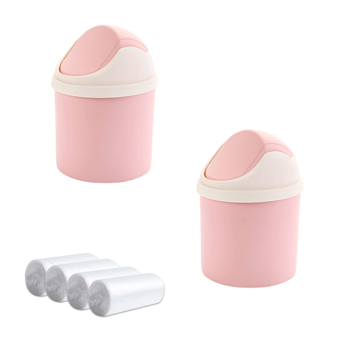 Sicheii 2Pcs Desktop Trash Can with Swing Lid & 120 Trash Bag, Mini Countertop Trash Can for Desk, Tiny Cute Garbage Can