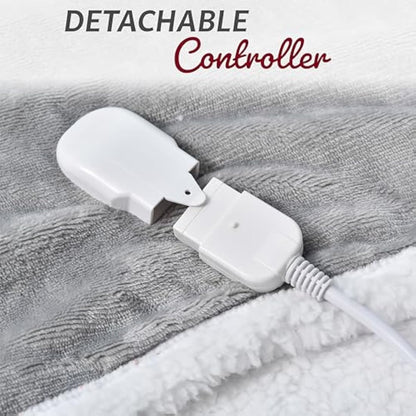 GlamHaus Heated Throw Electric Fleece Over Blanket Sofa Bed Large 160 X 130cm - 9 Heat and 9 Timer Auto Shut Off, Soft, Reversible Design, Digital Control, Machine Washable (Light Grey)