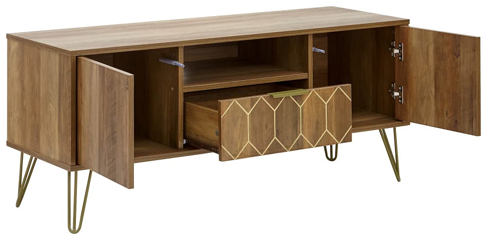 GFW Orleans Mango Effect TV Cabinet, 2 Door 1 Drawer TV Unit with Hairpin Legs, Media Storage Stand for TVs up to 50 Inch