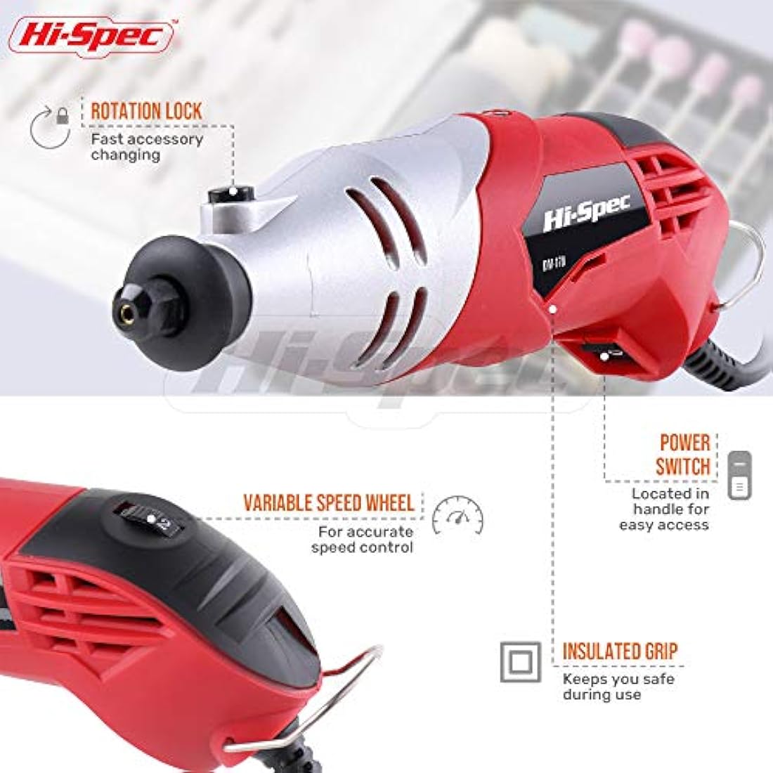 Hi-Spec Rotary Tool Kit Set 170W 1.4A with 121 Piece Dremel Compatible Bit Accessories. Drill, Cut, Trim, Grind & Sand in DIY Repairs, Hobbies & Craftwork
