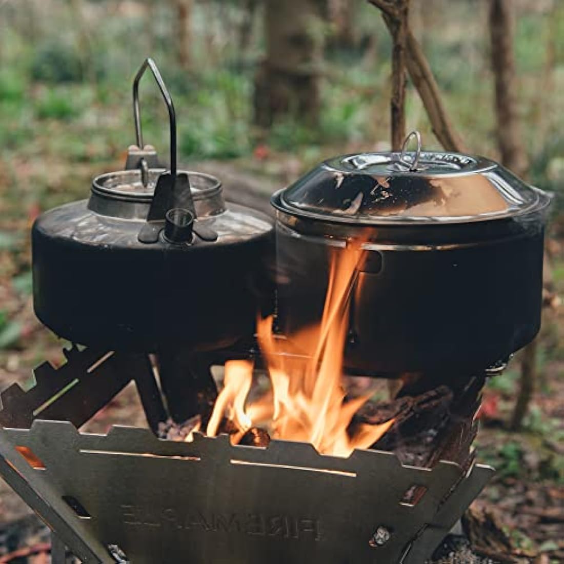 Fire Maple Antarcti Stainless Steel Kettle and Pot Set 1.0L Camping Kettle and 1.0L Cooking Pot Stovetop Tea and Coffee Pots for Openfire Camping Cookware Portable for Bushcraft Fishing Backpacking