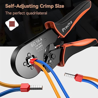 Preciva Bootlace Crimping Tool Kit, 0.08-16mm²/AWG28-5 Ferrule Crimp Toolkit with 1200pcs Connectors(300 Dual Wire Terminals), Self-Adjsutable Ratchet Crimper ToolKits