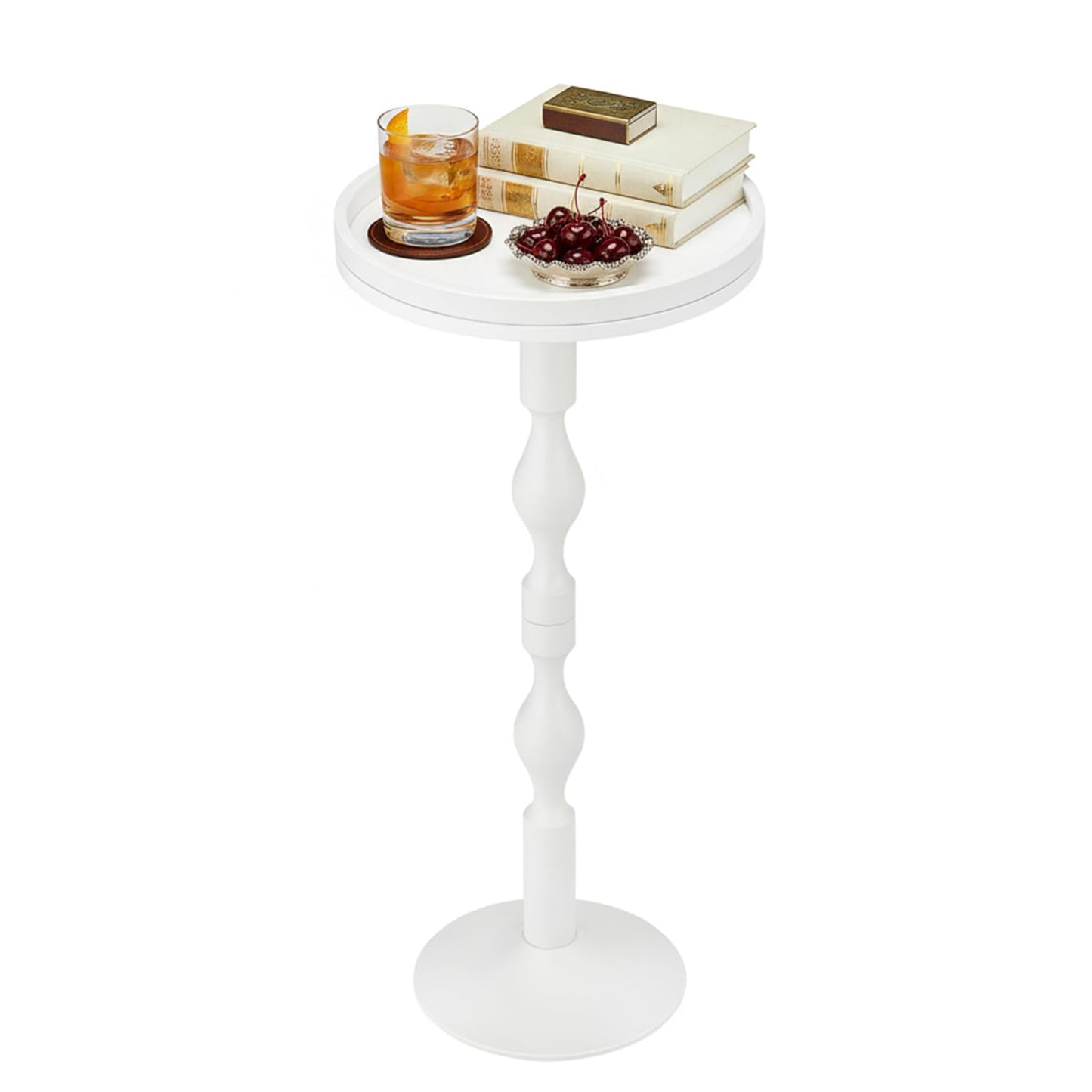 ZEXVIDA Small Round Drink Table,Pedestal Tables,Small Round Side Table for Narrow Spaces,End Table for Living Room, Bedroom, Bathroom,Balcony (White)