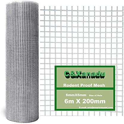 C&Xanadu 200mmX6m Rodent Mesh Sheet,Welded Steel Mesh Panels,Hot Dip Galvanised Wire Netting Fence Mesh-Stop & Prevent Rat & Mouse and Snake Through