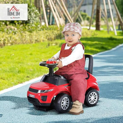 HOMCOM 3-in-1 Ride On Car Foot To Floor Slider Toddler w/Horn Steering Wheel NO POWER Manual Under Seat Storage Safe Design for 1-3 Year Old Red
