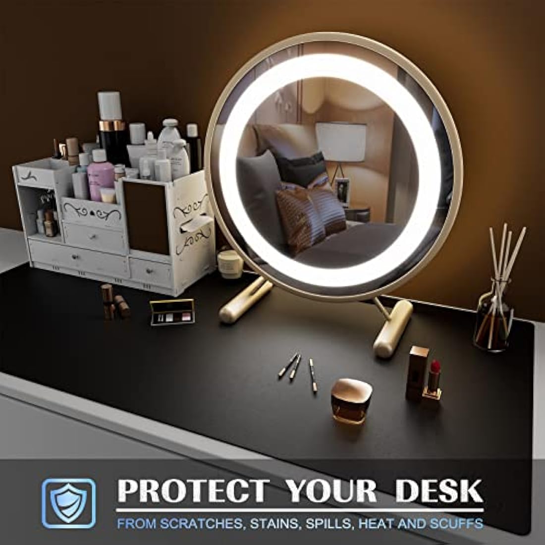 K KNODEL Large Office Leather Desk Mat, Mouse and Keyboard Pad, Computer and Laptop Mat, Desktop Protector and Cover, Writing Pad and Blotter (80x40cm, Black)