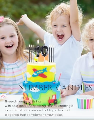Black 18th Birthday Candles Set, Number 18 Candle with Black Gold Long Candles, Birthday Candles for Cake, Birthday Candle, Cake Candles Cake Topper Decorations for Birthday Party Wedding Anniversary