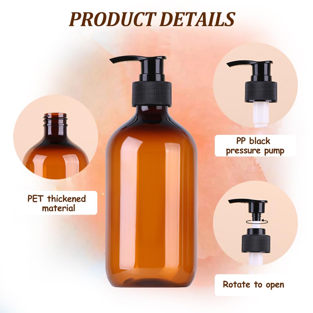 2 Pack Amber Soap Dispenser, 500ML/17oz Refillable Empty Press Pump Bottles, Plastic Liquid Soap Dispenser Storage Holder Container for Lotions