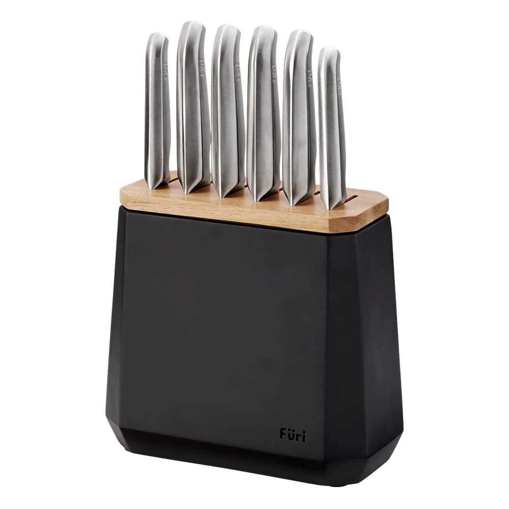 Furi Pro Stone Block Set Midnight Terrazzo, 7pcs Set Incl. 6 Essential Knives, East/West Santoku 13cm and 17cm, Cook's 20cm, Bread 20cm, Utility 15cm,