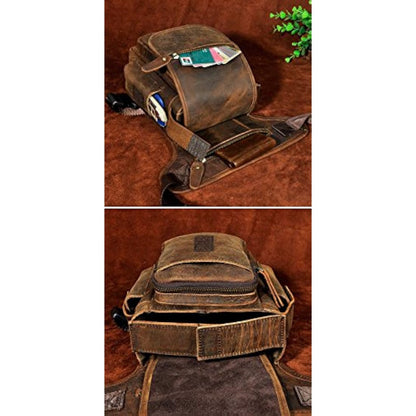 Le'aokuu Mens Genuine Leather Messenger Riding Hip Bum Waist Pack Drop Leg Cross Over Thigh Bag