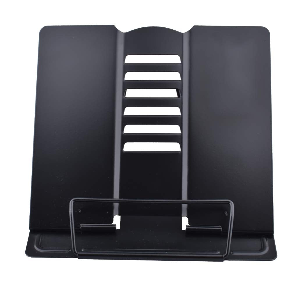 MEAOR Metal Book Stand Folding Reading Stand Anti-Slip Adjustable Desktop Bookend Cookbook Rest Book Holder (Black)