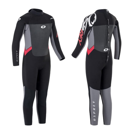 Osprey Boys Full Length 5 mm Winter Wetsuit, Kids Neoprene Surfing Bodyboarding Wetsuit, Origin, Red, Medium Short