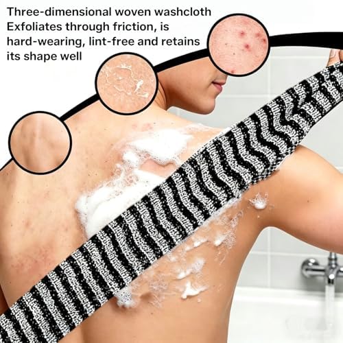 IHONYI Exfoliating Wash Cloth for Men, Black Stripe Body Scrub Towel with Carbon Fiber & Polyester, Deep Cleansing Bath Towel for Skin Care