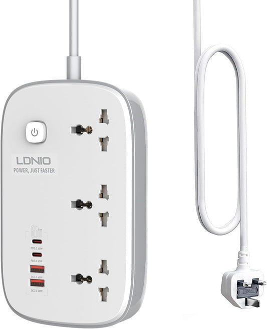 3 Way Extension Lead USB Type C Fast PD 65W GaN Power Strip Desktop Charger Extender with Surge Protector Switch, 6ft 2m Cable 3-gang UK EU US Flat