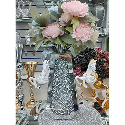Biznest Large 40Cm Sparkle Diamond Crushed Crystal Sparkly Silver Mirrored Floor Vase Cuffin Shape
