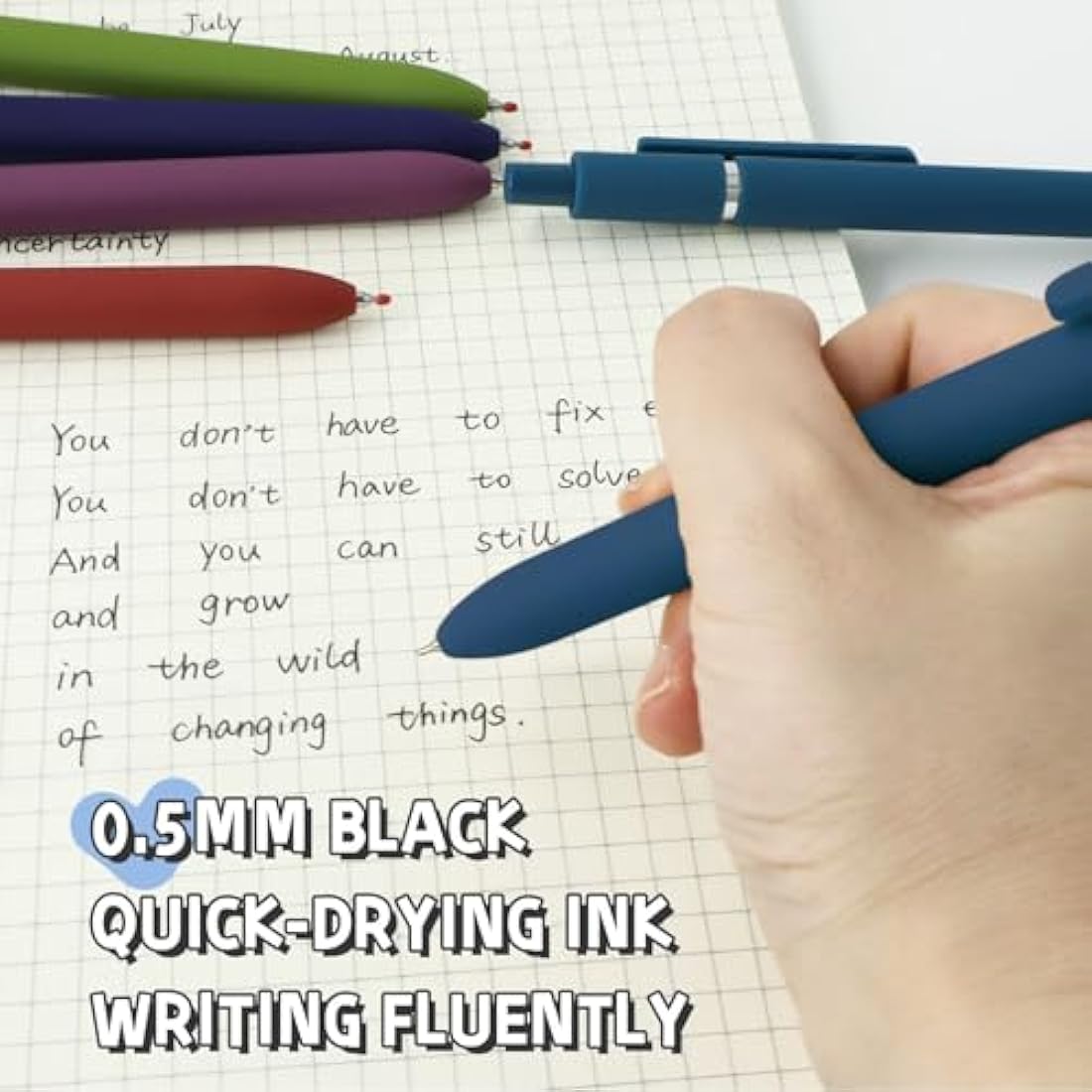 UIXJODO Gel Pens, 5 Pcs 0.5mm Japanese Black Ink Pens Fine Point Smooth Writing Pens with Silicone Grip, High-End Series Metal Clip Retractable Pens (5 Pcs Vintage)