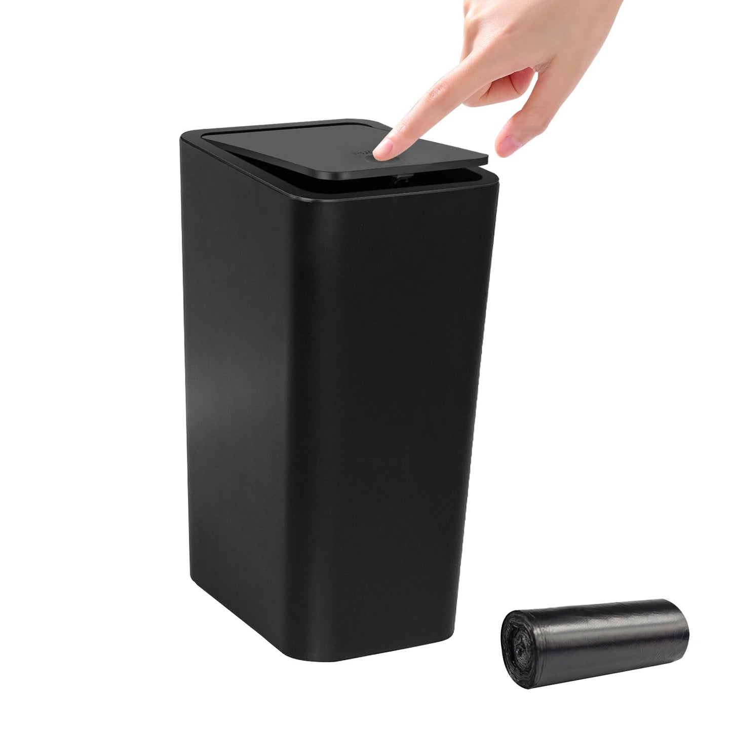 Yeqqzq 10L Bedroom Bin with Garbage Bag, Touch Top Bathroom Bin with Lid