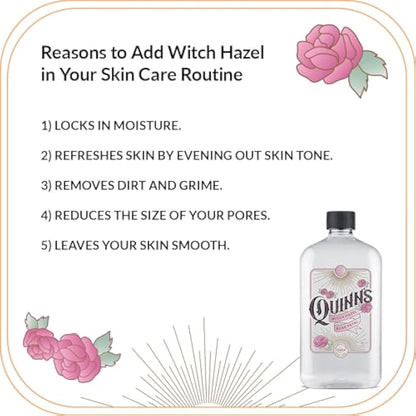 Quinns Alcohol-Free Witch Hazel 16Oz - Rose Petal & Aloe Vera Natural Toner for Face & Skin