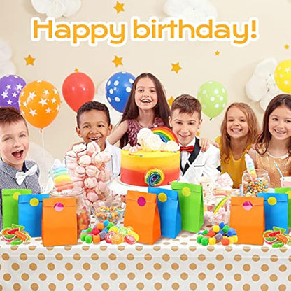 50 PCS Paper Party Bags for Kids, TOOELMON Multi-Color Kraft Paper Gift Bags Candy Goodie Treat Bags with 60 PCS Stickers for Halloween, Christmas, Birthday, Wedding Parties (130 * 80 * 240mm)
