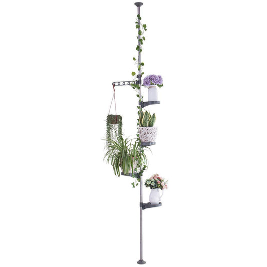 Hershii 5-Layer Indoor Plant Stand Pole Spring Tension Rod Corner Flower Display Rack Holder Adjustable Telescopic Floor to Ceiling Shelf Space Saving