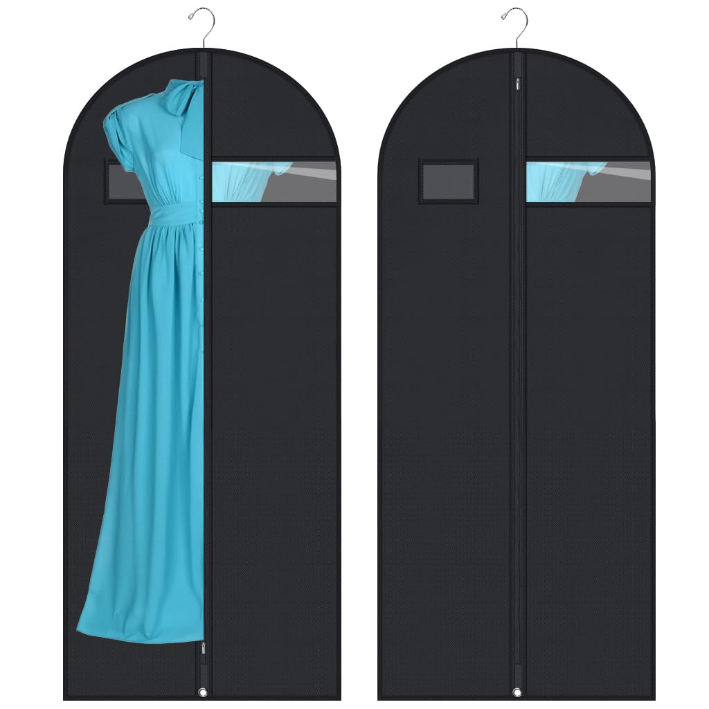 2 Pack Garment Bags Dustproof Garment Covers with Clear Window and Pocket Foldable Clothes Covers with Zip Waterproof Hanging Storage Bags for Suits