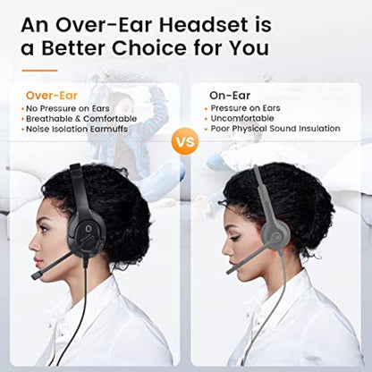 EKSA H2 USB Headset with Microphone for PC Laptop, Computer Headsets with Noise Canceling Mic, Audio Control & Busy Light, Wired Office Headset for Business/Call Center/Zoom/Teams