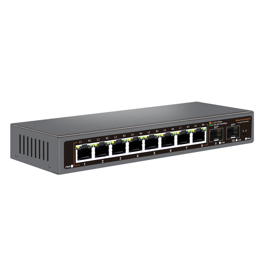 10 Port 2.5G Unmanaged Ethernet Switch, 8 x 2.5G Base-T Ports, 2 x 10G SFP, For 100/1000/2500Mbps, VLAN, Fanless 2.5G Network Switch Desktop/Wall