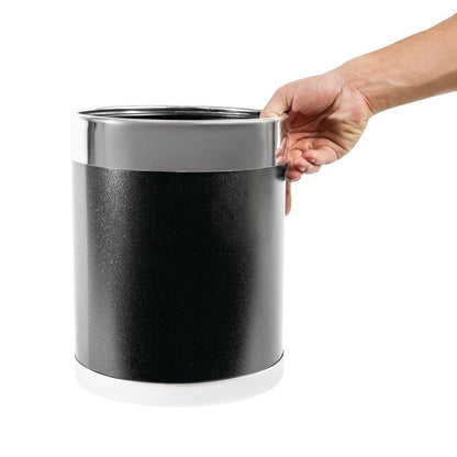 Bolero Mitre Black Waste Paper Bin with Silver Rim -Material Powder Coated Steel