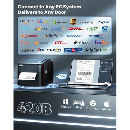 vretti Thermal Printer USB Label Printer Thermal Label 4x6 for Shipping Compatible with Windows, Mac OS and Linux systems