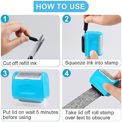 AUXHCYL Confidential Roller Stamp, Identity Theft Rolling Data Defender, Included 9 Pack Refills, Address Blocker and Privacy Safety, ID Blackout Security (Blue)