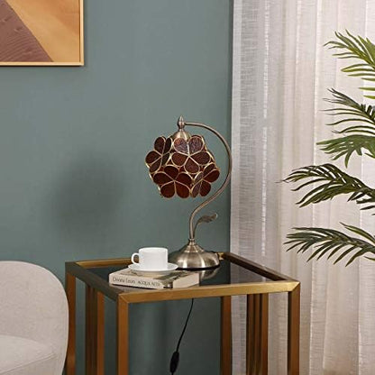 Bieye L30751 Tiffany Style Stained Glass Flower Petal Table Lamp with Brass Base for Home Décor (Brown, 8" Cherry Blossom)