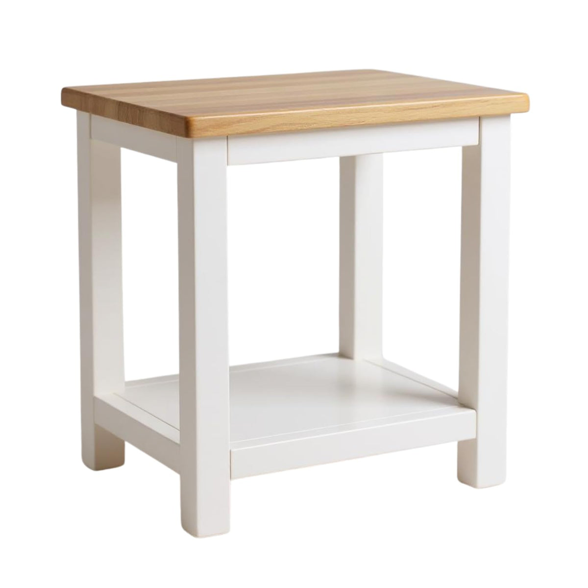 GROF GROFurniture White Set of 2 Side Tables - 2-Tier Sofa Side Tables with Oak Top, Wooden Bedside Tables, for Living Room, Bedroom, Home Office